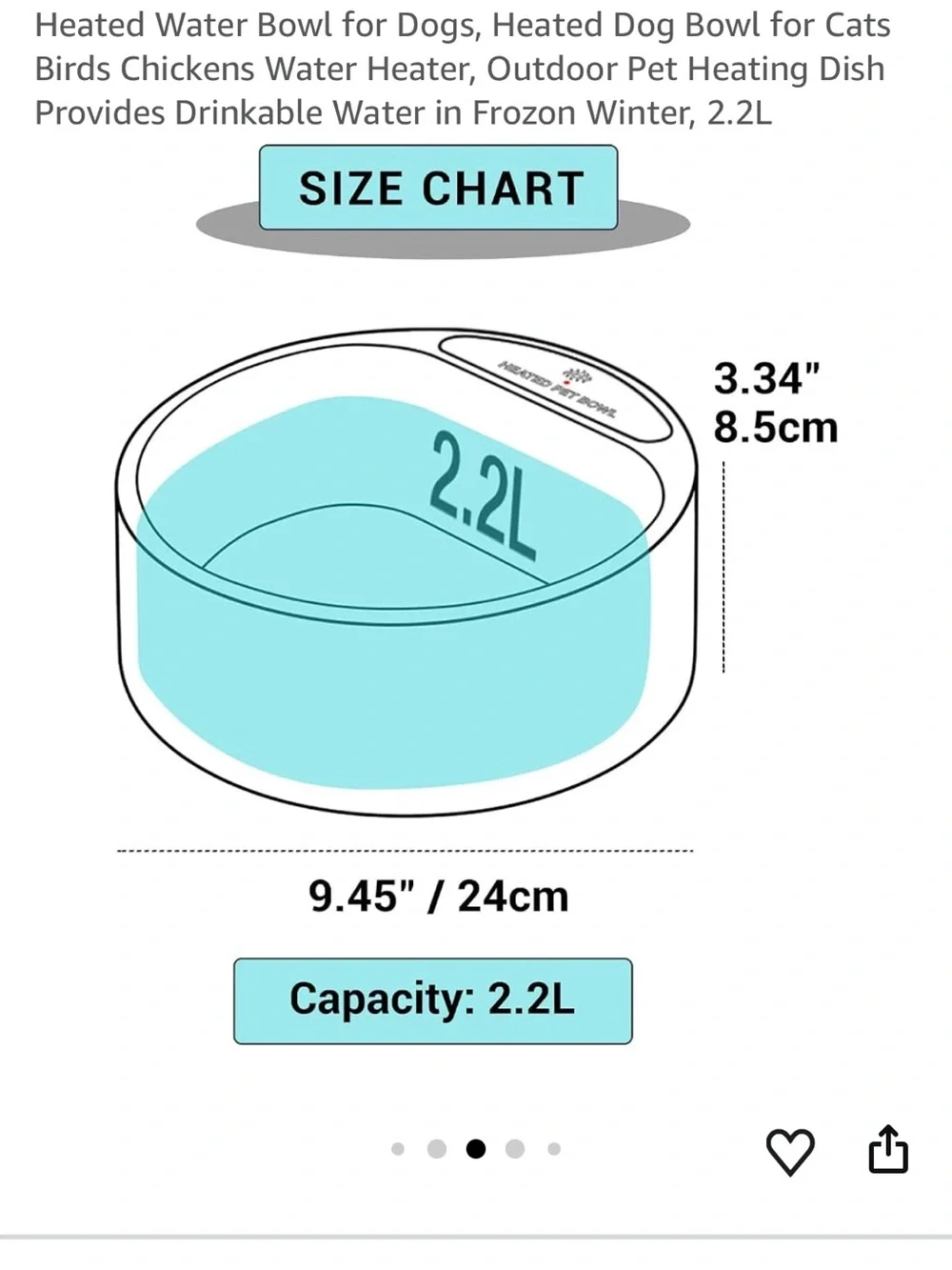 Heated Pet Water Bowl - Teal Blue for Dogs & Cats